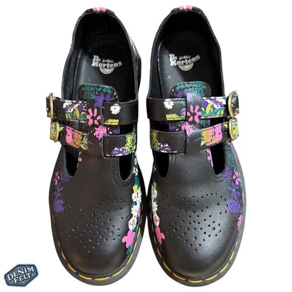 Dr Marten BLACK+MULTI Vintage Floral VINTAGE FLORAL LEATHER MARY JANE SHOES NEW! - Picture 9 of 16